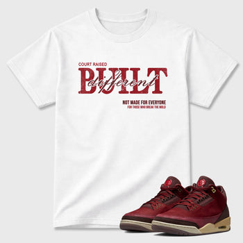 Vintage Built Different Graphic T-Shirt sneaker match tee designed for the Air Jordan 3 Bin 23, featuring coordinated color options for a perfect streetwear match. White 1 shirt.