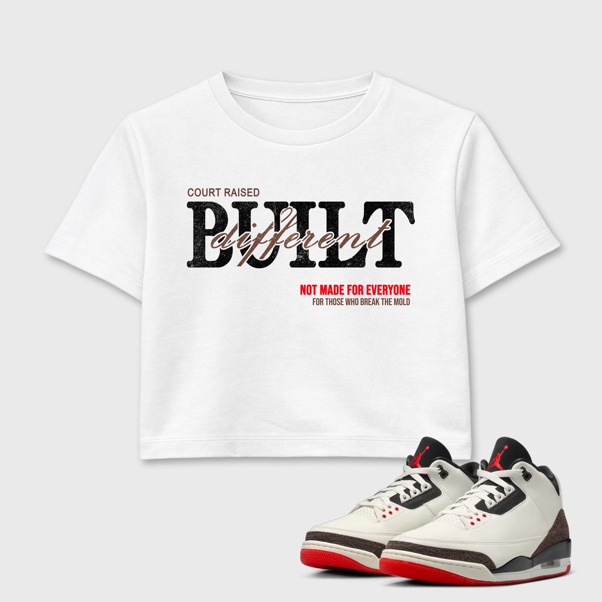 Sneaker match tees – Sneaker Tees To Match Air Jordan 3 World's Best Dad Shoes – Vintage Built Different Crop T-Shirt White 1