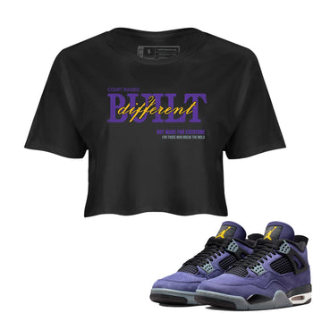 Sneaker match tees – Sneaker Tees To Match Air Jordan 4 Lakeshow Shoes – Vintage Built Different Crop T-Shirt Black 1