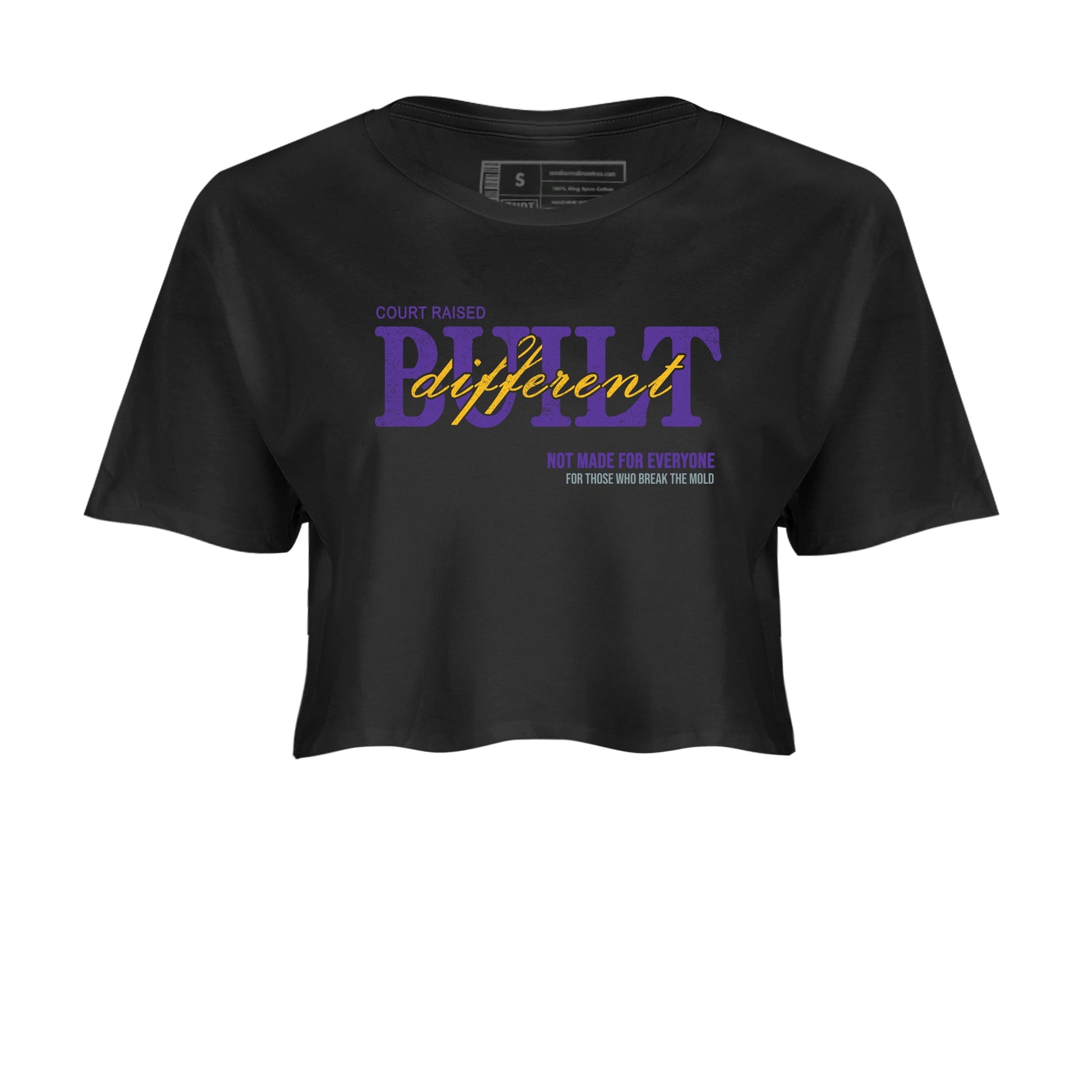 Sneaker match tees – Sneaker Tees To Match Air Jordan 4 Lakeshow Shoes – Vintage Built Different Crop T-Shirt Black 2
