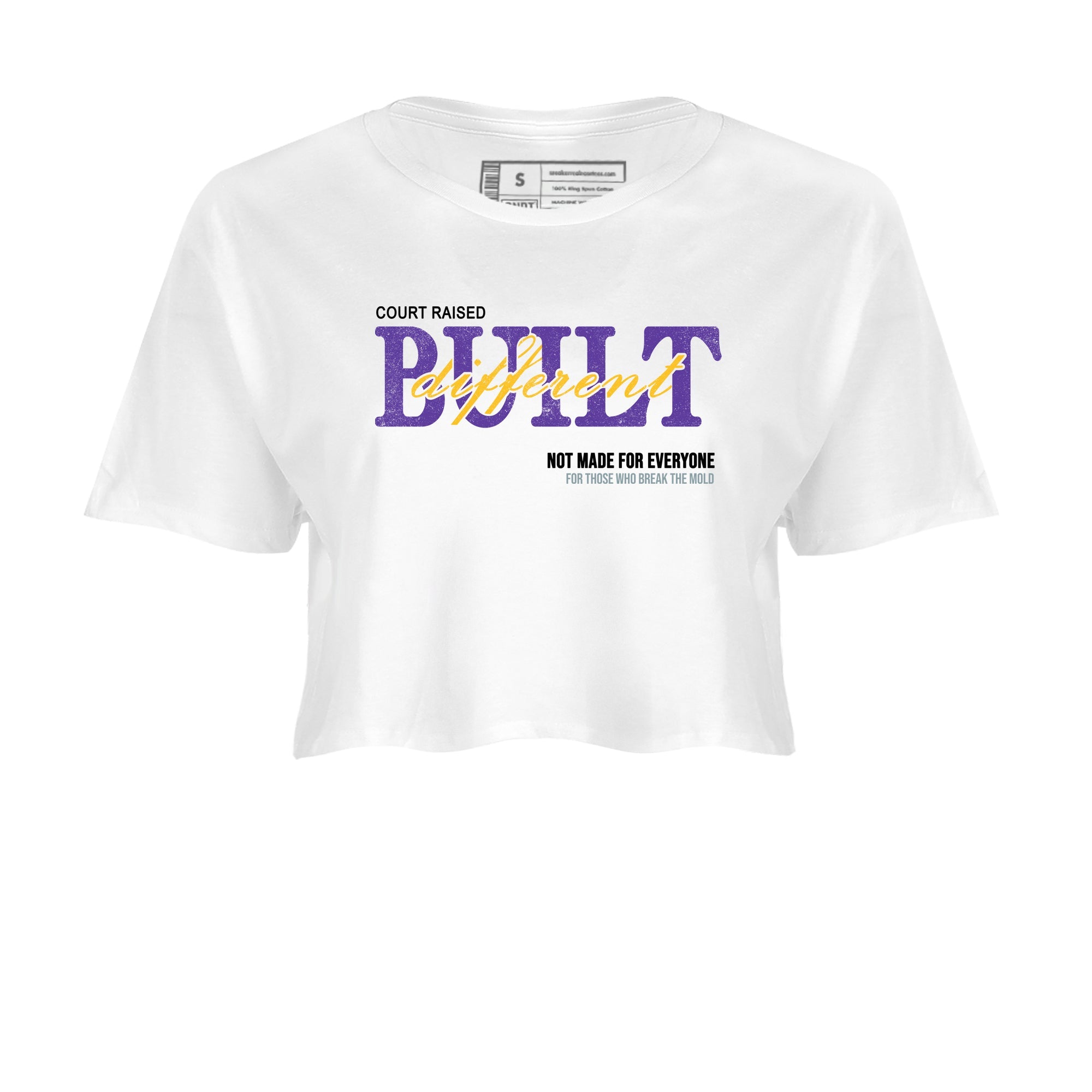 Sneaker match tees – Sneaker Tees To Match Air Jordan 4 Lakeshow Shoes – Vintage Built Different Crop T-Shirt White 2