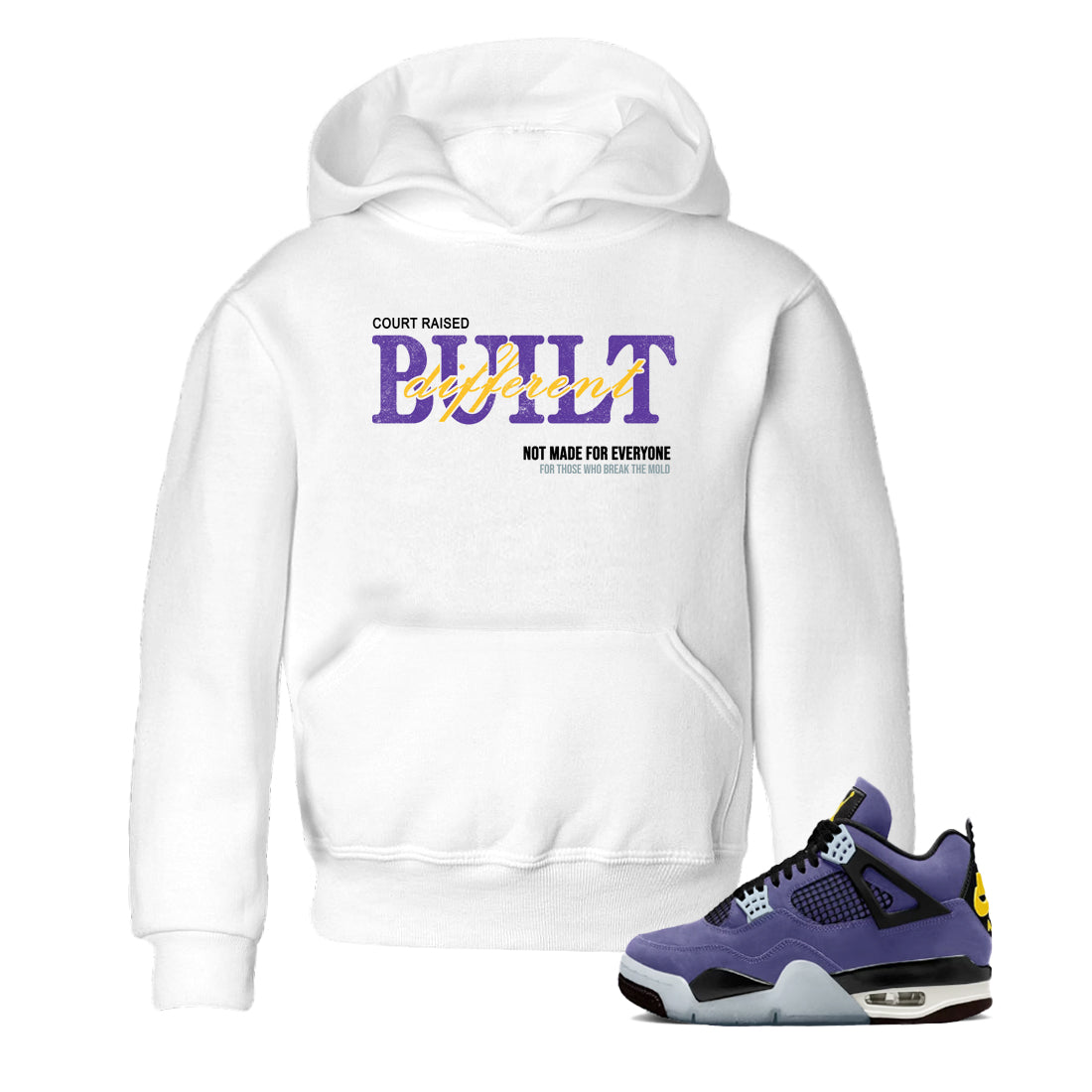 Sneaker match tees – Sneaker Tees To Match Air Jordan 4 Lakeshow Shoes – Vintage Built Different Kids T-Shirt White 1