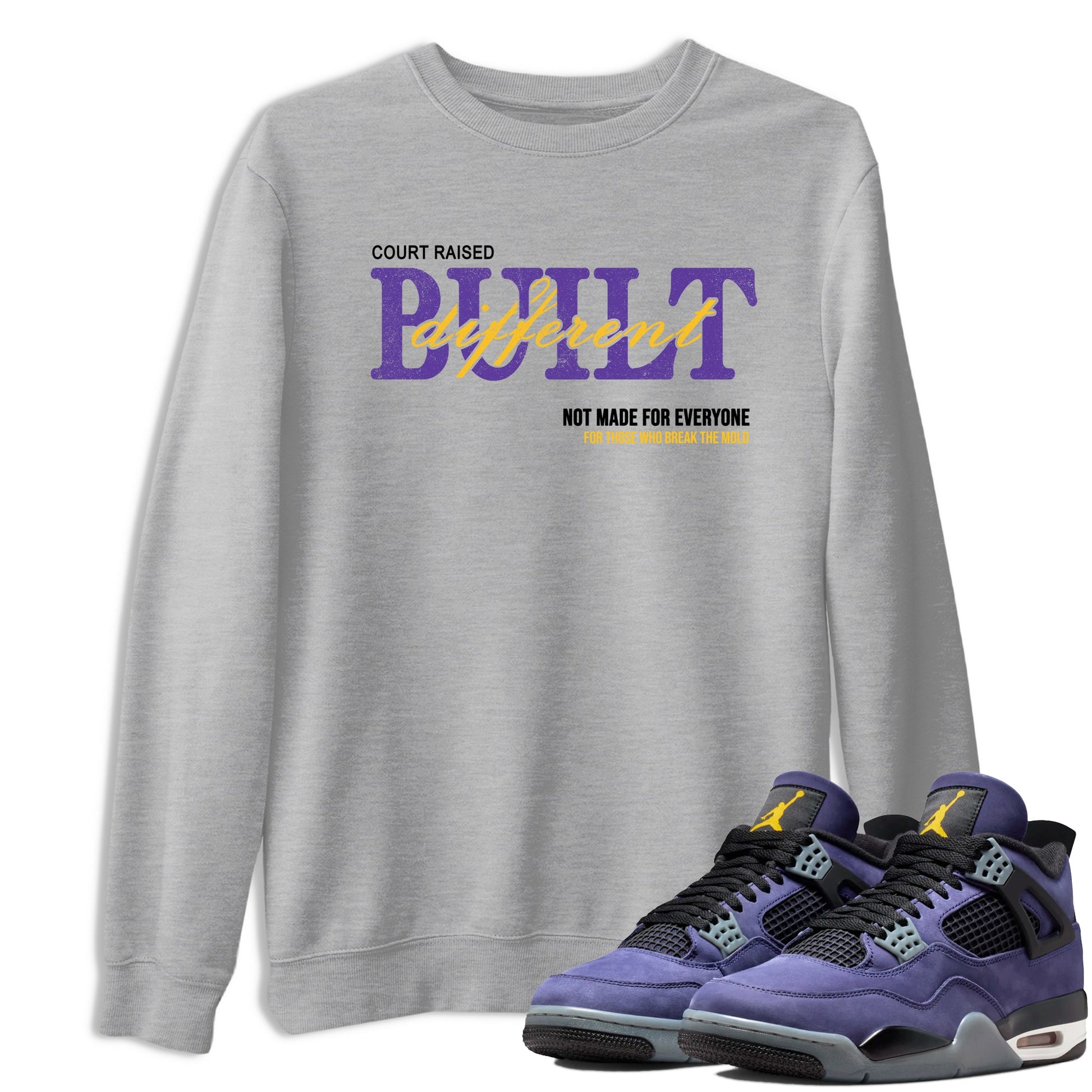 Sneaker match tees – Sneaker Tees To Match Air Jordan 4 Lakeshow Shoes – Vintage Built Different Tee Heather Grey 1