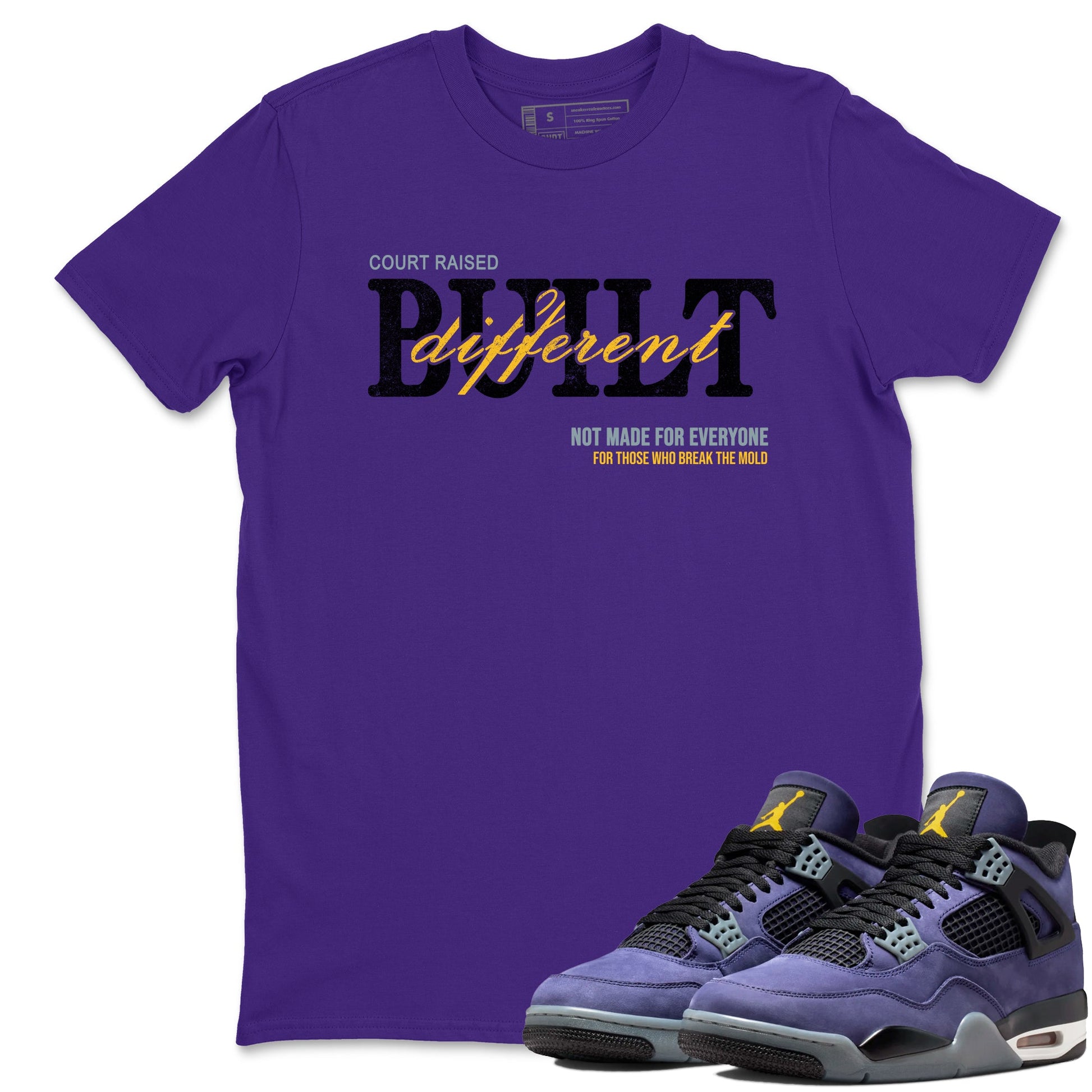 Sneaker match tees – Sneaker Tees To Match Air Jordan 4 Lakeshow Shoes – Vintage Built Different Tee Purple 1