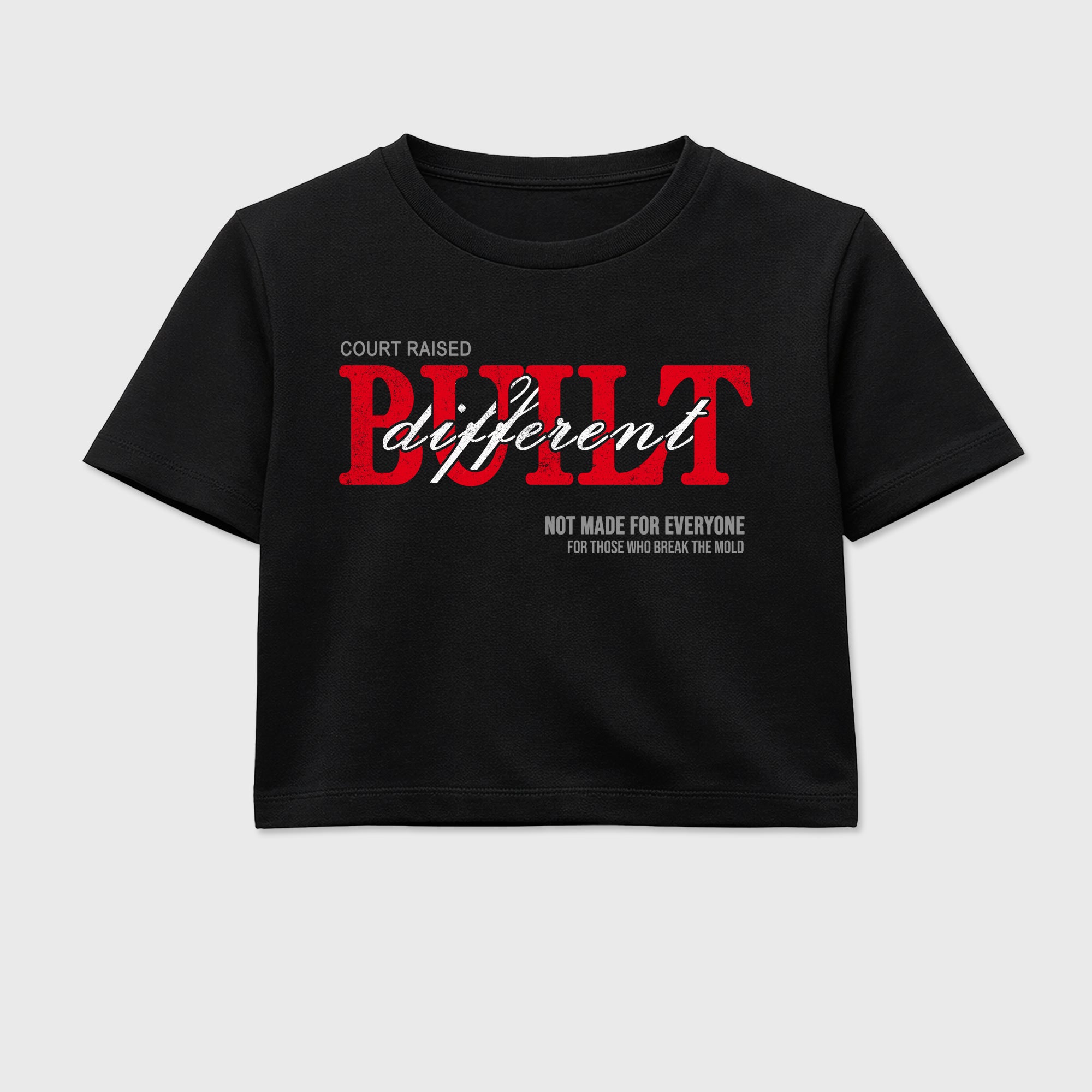 Vintage Built Different women’s crop tee designed to match the Air Jordan 4 Toro Bravo, featuring coordinated Black 2 options for a perfect streetwear vibe.