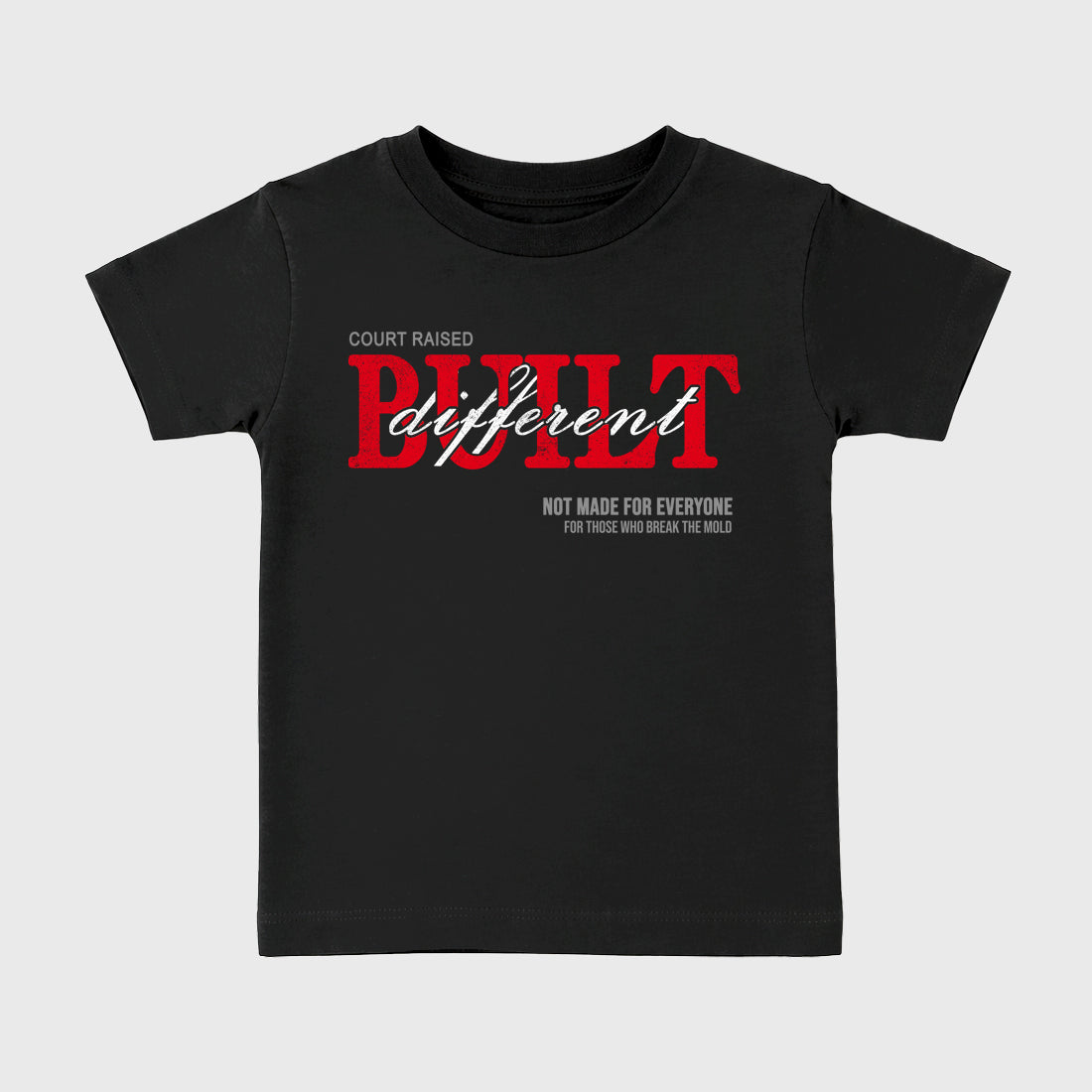 Vintage Built Different affordable baby and kids t-shirt designed to match the Air Jordan 4 Toro Bravo, featuring coordinated Black 2 options for the perfect little sneakerhead streetwear look.