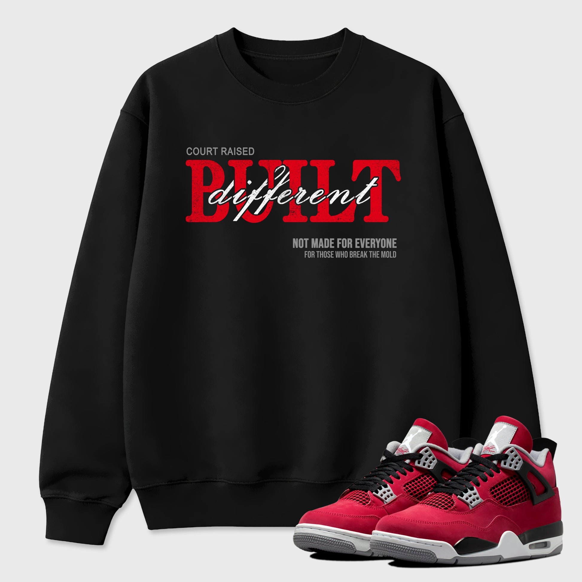 Vintage Built Different Graphic T-Shirt sneaker match tee designed for the Air Jordan 4 Toro Bravo, featuring coordinated color options for a perfect streetwear match. Black 1 shirt.