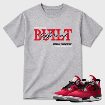 Vintage Built Different Graphic T-Shirt sneaker match tee designed for the Air Jordan 4 Toro Bravo, featuring coordinated color options for a perfect streetwear match. Heather Grey 1 shirt.