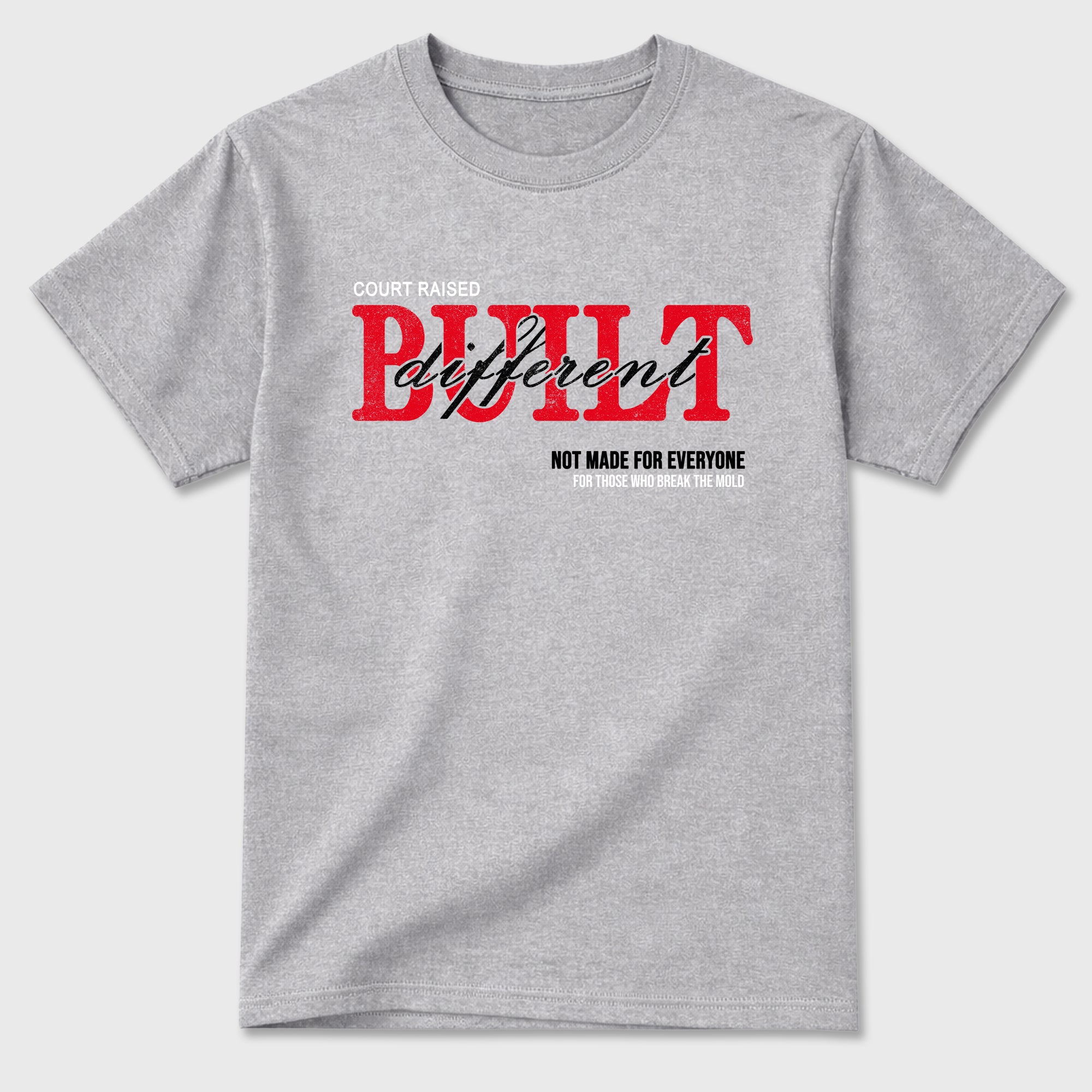 Vintage Built Different Graphic T-Shirt sneaker match tee designed for the Air Jordan 4 Toro Bravo, featuring coordinated color options for a perfect streetwear match. Heather Grey 2 shirt.