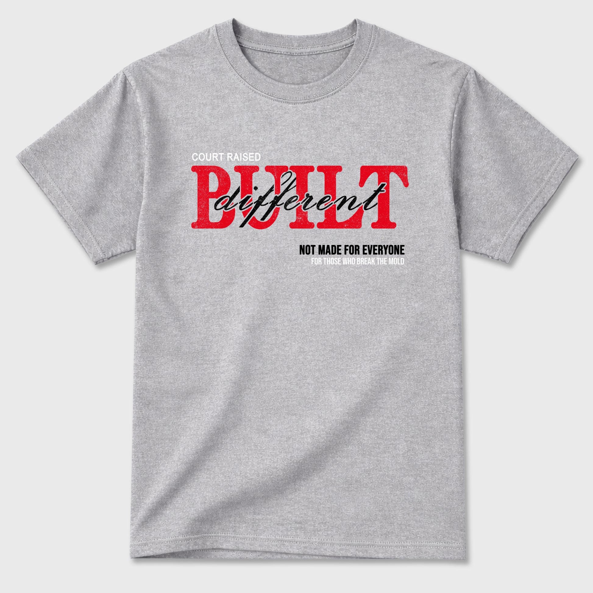 Vintage Built Different Graphic T-Shirt sneaker match tee designed for the Air Jordan 4 Toro Bravo, featuring coordinated color options for a perfect streetwear match. Heather Grey 2 shirt.