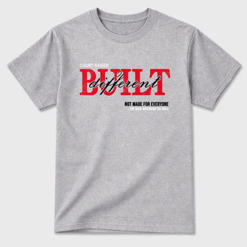 Vintage Built Different Graphic T-Shirt sneaker match tee designed for the Air Jordan 4 Toro Bravo, featuring coordinated color options for a perfect streetwear match. Heather Grey 2 shirt.