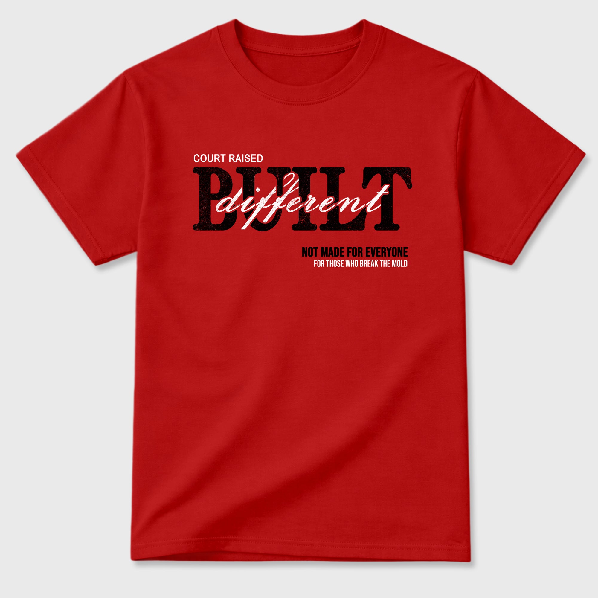 Vintage Built Different Graphic T-Shirt sneaker match tee designed for the Air Jordan 4 Toro Bravo, featuring coordinated color options for a perfect streetwear match. Red 2 shirt.