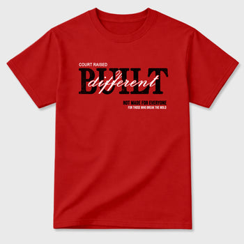 Vintage Built Different Graphic T-Shirt sneaker match tee designed for the Air Jordan 4 Toro Bravo, featuring coordinated color options for a perfect streetwear match. Red 2 shirt.