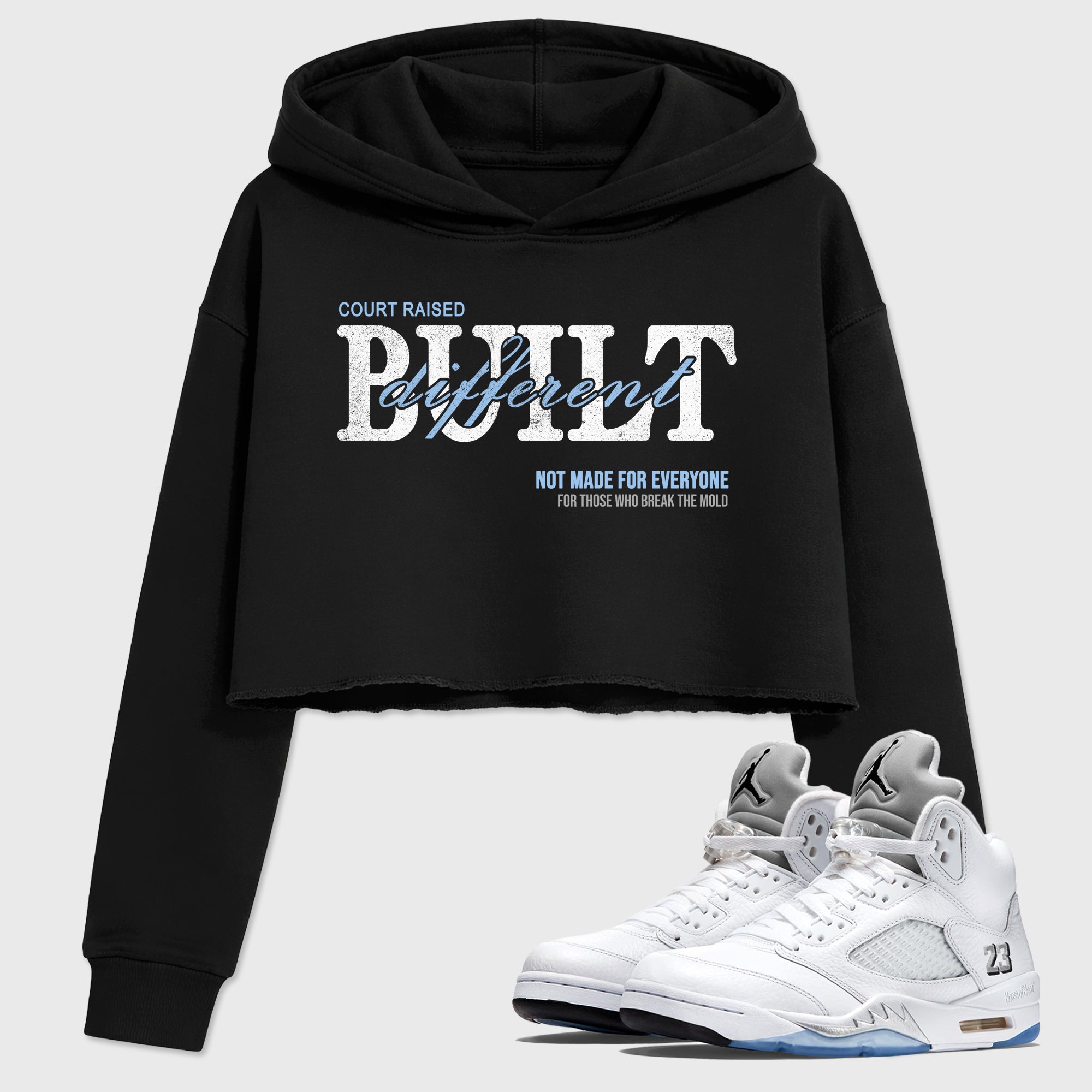 Sneaker match tees – Sneaker Tees To Match Air Jordan 5 White Metallic Shoes – Vintage Built Different Crop T-Shirt Black 1