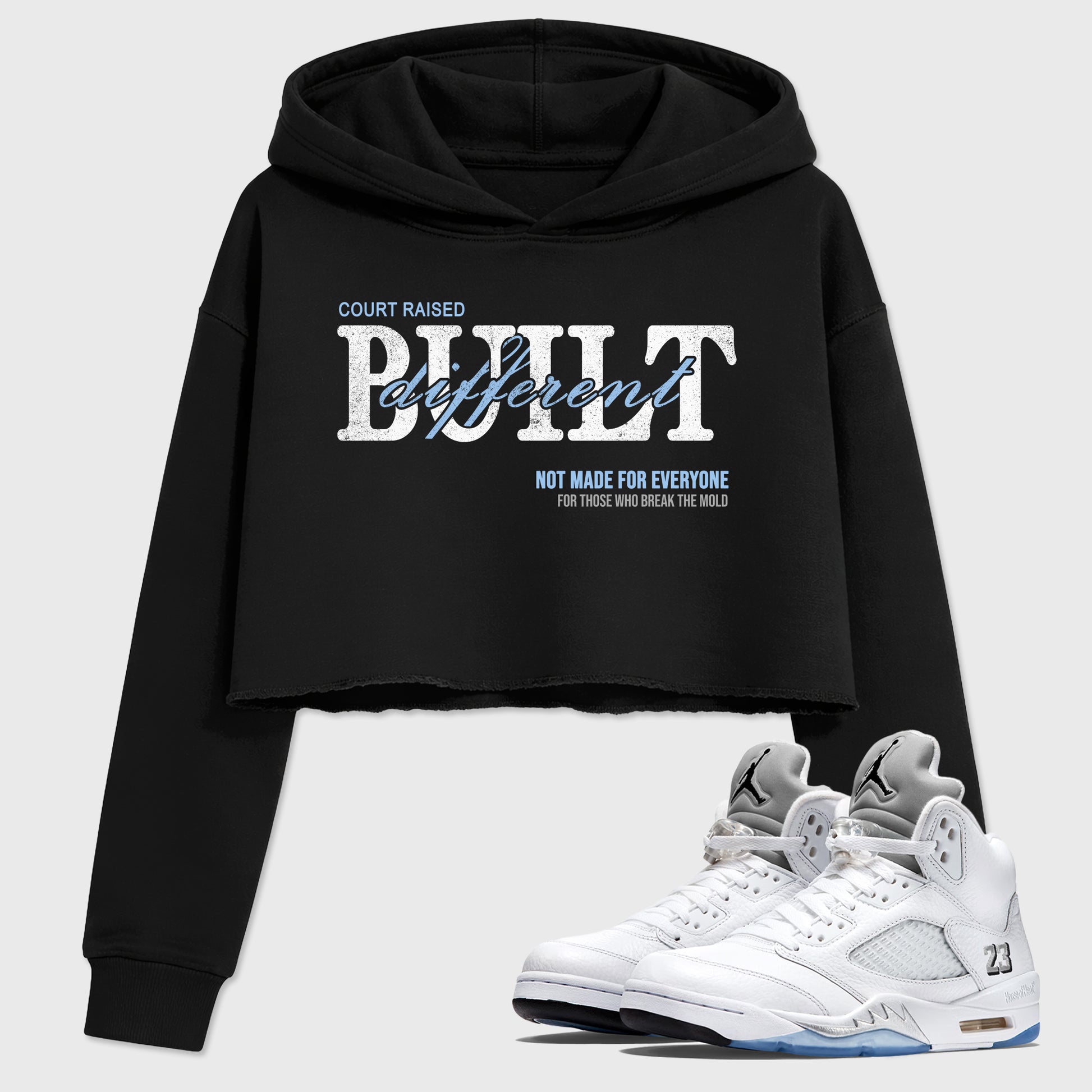 Sneaker match tees – Sneaker Tees To Match Air Jordan 5 White Metallic Shoes – Vintage Built Different Crop T-Shirt Black 1