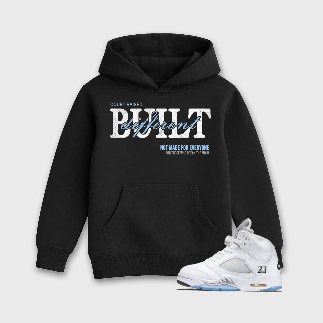 Sneaker match tees – Sneaker Tees To Match Air Jordan 5 White Metallic Shoes – Vintage Built Different Kids T-Shirt Black 1
