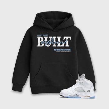 Sneaker match tees – Sneaker Tees To Match Air Jordan 5 White Metallic Shoes – Vintage Built Different Kids T-Shirt Black 1