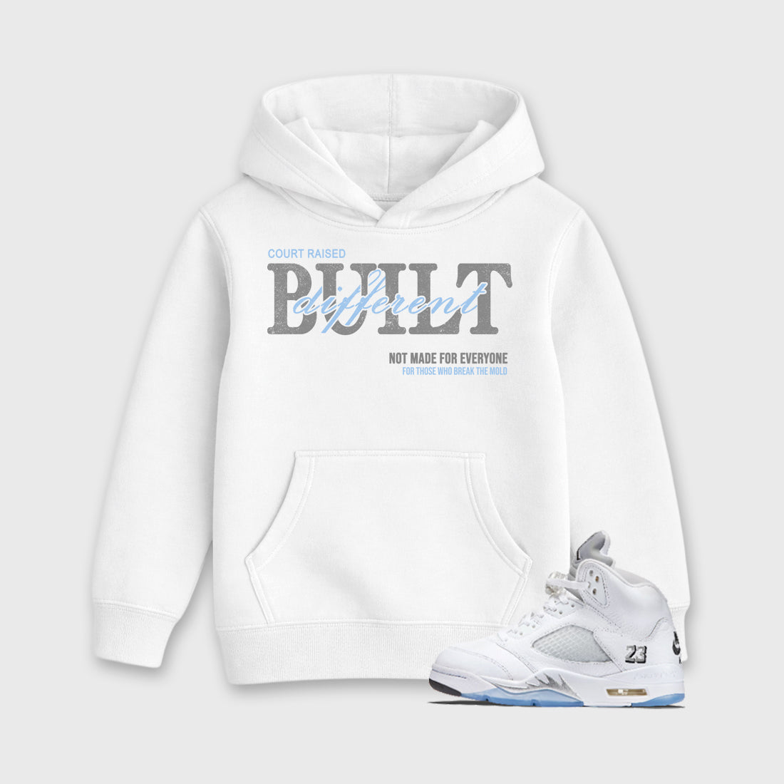 Sneaker match tees – Sneaker Tees To Match Air Jordan 5 White Metallic Shoes – Vintage Built Different Kids T-Shirt White 1