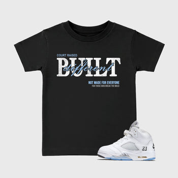Sneaker match tees – Sneaker Tees To Match Air Jordan 5 White Metallic Shoes – Vintage Built Different Kids T-Shirt Black 1