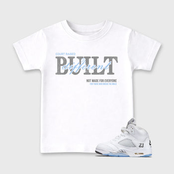 Sneaker match tees – Sneaker Tees To Match Air Jordan 5 White Metallic Shoes – Vintage Built Different Kids T-Shirt White 1