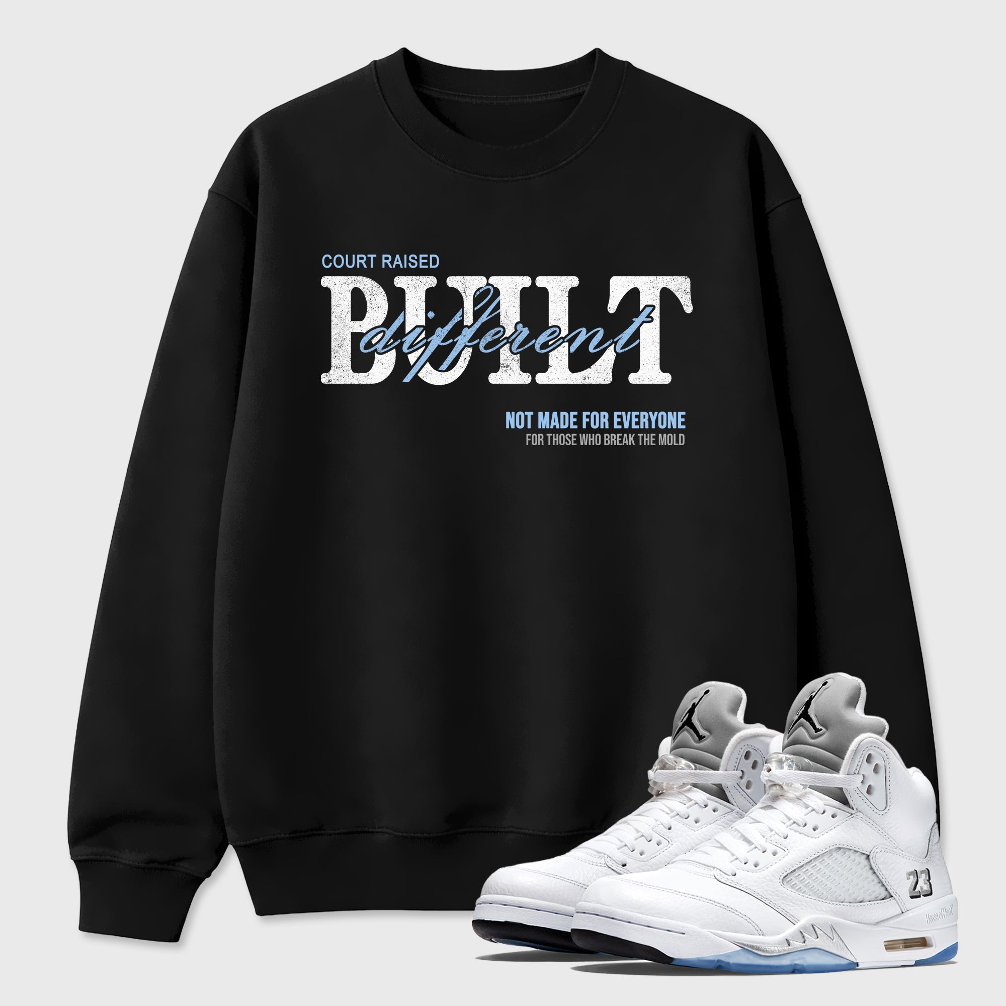 Sneaker match tees – Sneaker Tees To Match Air Jordan 5 White Metallic Shoes – Vintage Built Different Tee Black 1