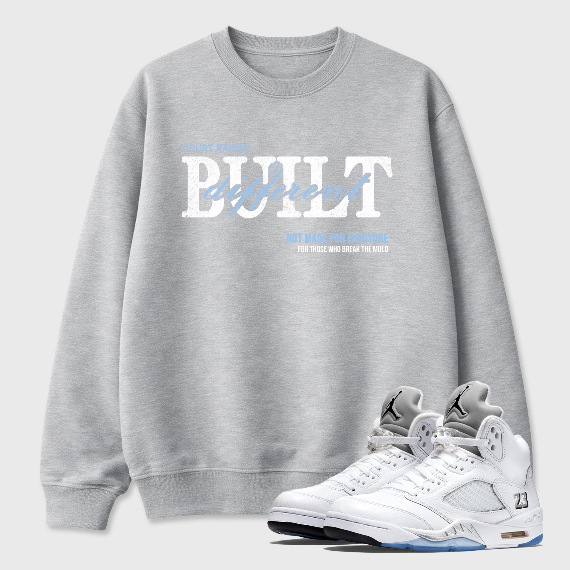 Sneaker match tees – Sneaker Tees To Match Air Jordan 5 White Metallic Shoes – Vintage Built Different Tee Heather Grey 1