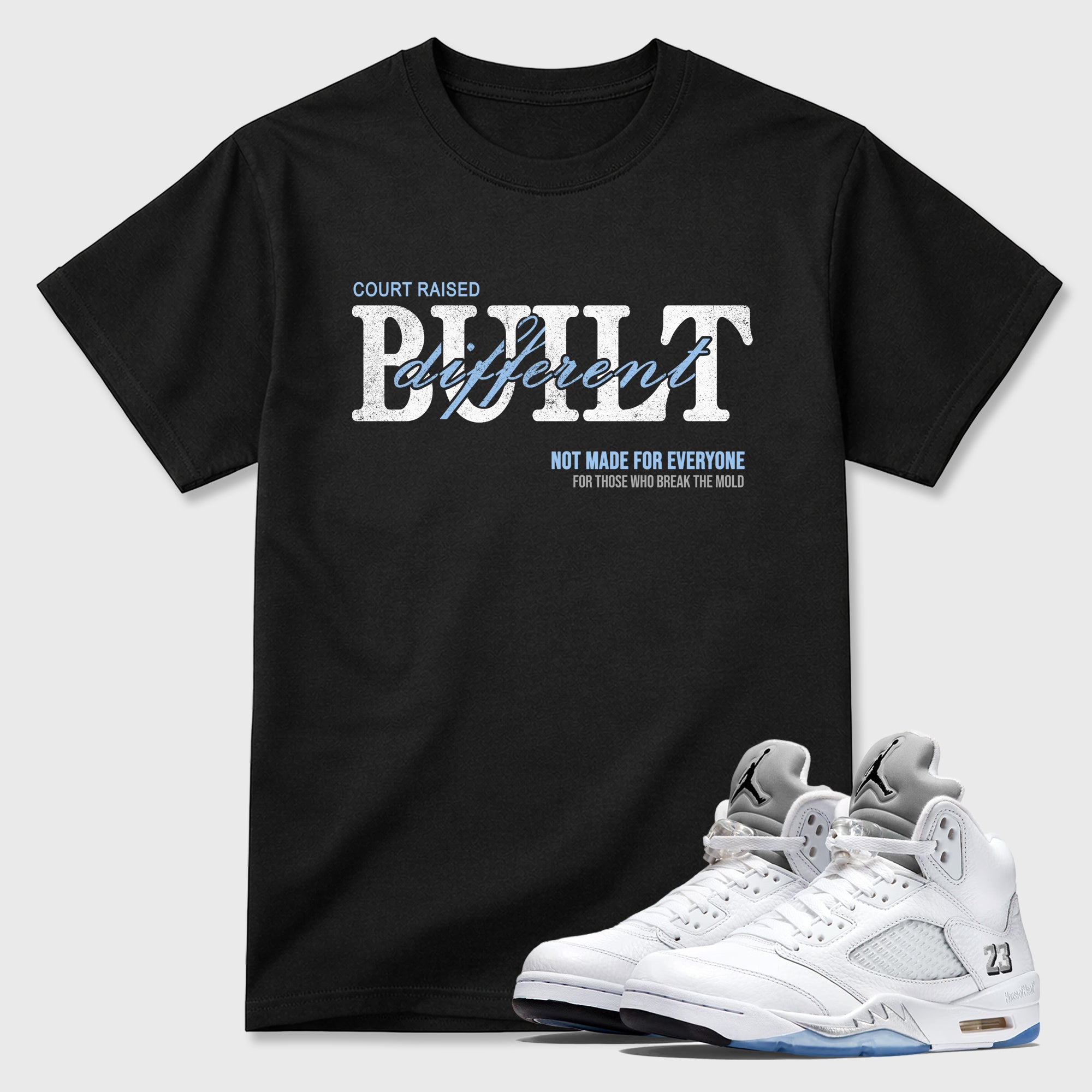Sneaker match tees – Sneaker Tees To Match Air Jordan 5 White Metallic Shoes – Vintage Built Different Tee Black 1