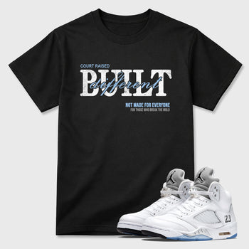 Sneaker match tees – Sneaker Tees To Match Air Jordan 5 White Metallic Shoes – Vintage Built Different Tee Black 1