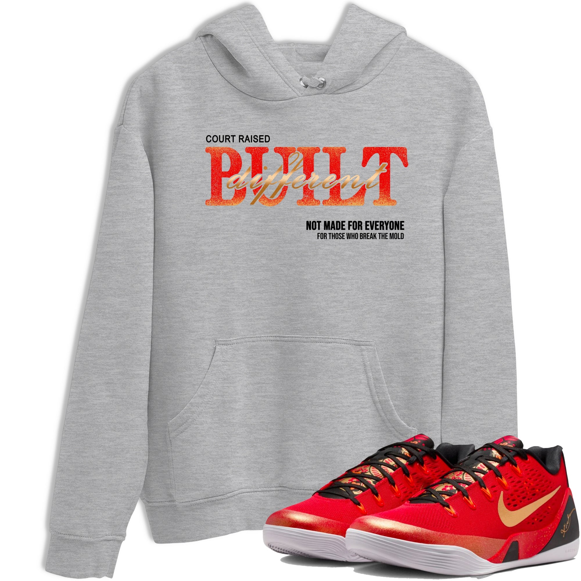 Sneaker match tees – Sneaker Tees To Match Nike KB 9 China Kobe 9 Low Proto EM University Red and Metallic Gold Shoes – Vintage Built Different Tee Heather Grey 1