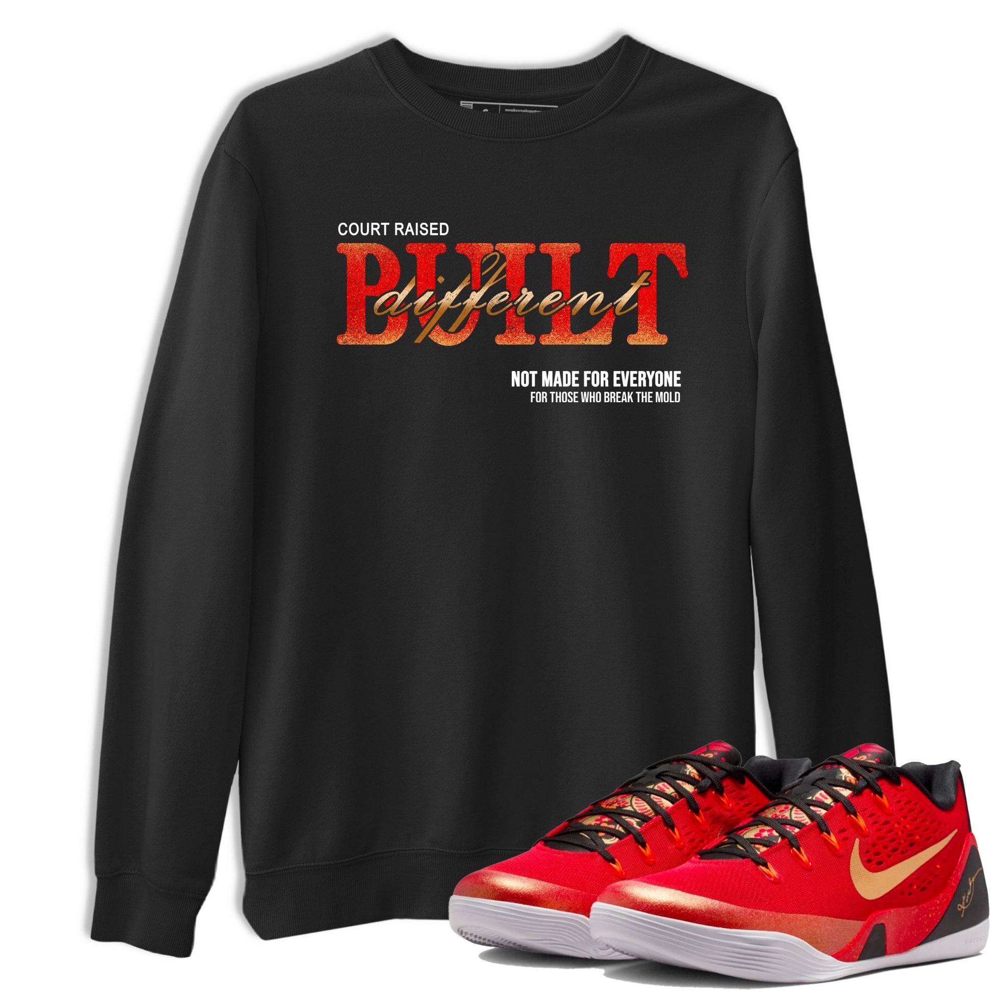 Sneaker match tees – Sneaker Tees To Match Nike KB 9 China Kobe 9 Low Proto EM University Red and Metallic Gold Shoes – Vintage Built Different Tee Black 1
