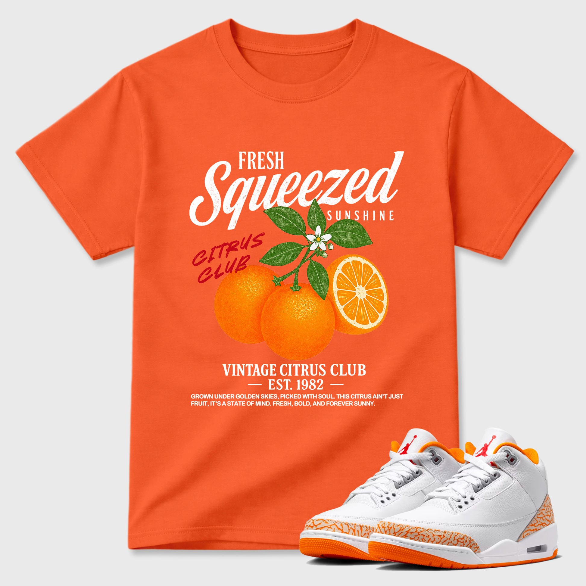 Sneaker match tees – Sneaker Tees To Match Air Jordan 3 Orange Citrus Shoes – Vintage Citrus Club Tee Orange 1
