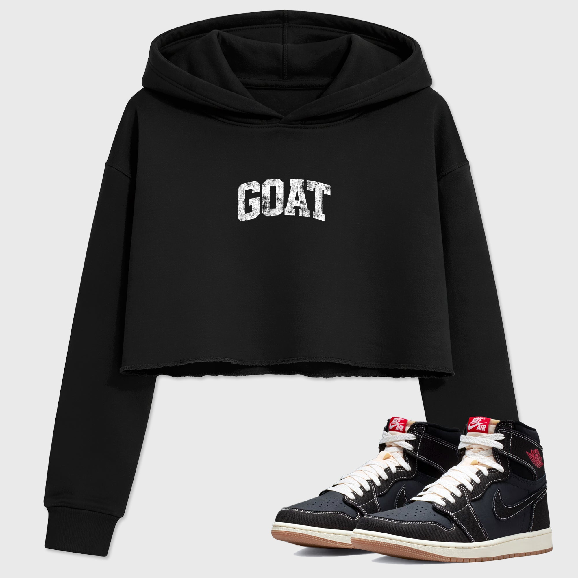 Sneaker match tees – Sneaker Tees To Match Air Jordan 1 Flight Club Shoes – Vintage Goat Crop T-Shirt Black 1