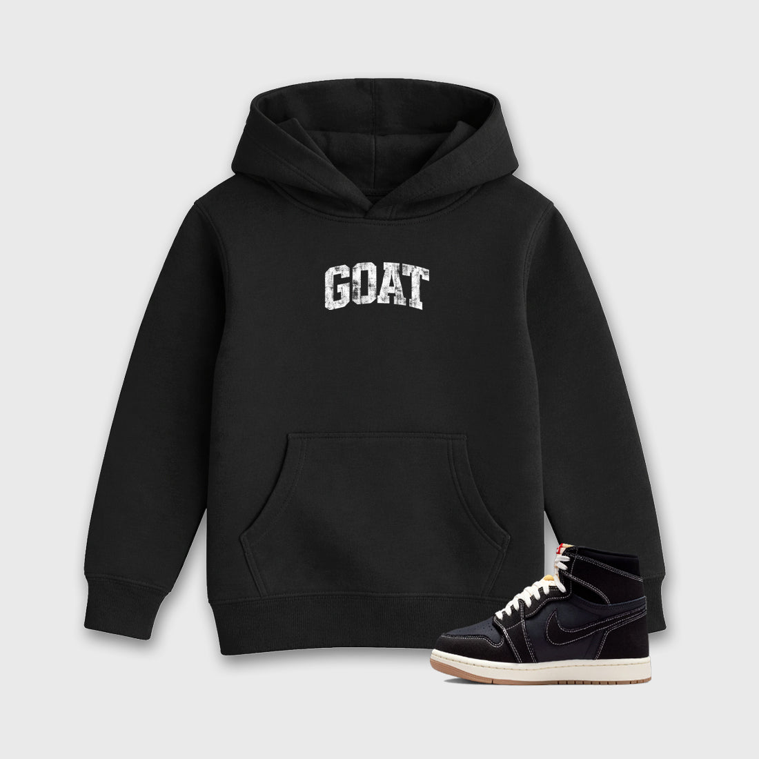 Sneaker match tees – Sneaker Tees To Match Air Jordan 1 Flight Club Shoes – Vintage Goat Kids T-Shirt Black 1