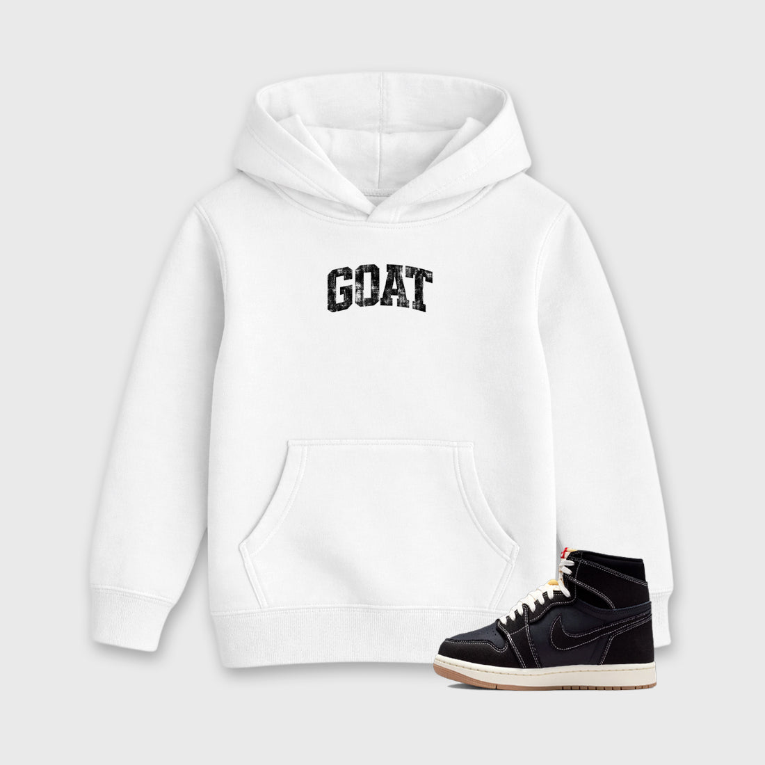 Sneaker match tees – Sneaker Tees To Match Air Jordan 1 Flight Club Shoes – Vintage Goat Kids T-Shirt White 1