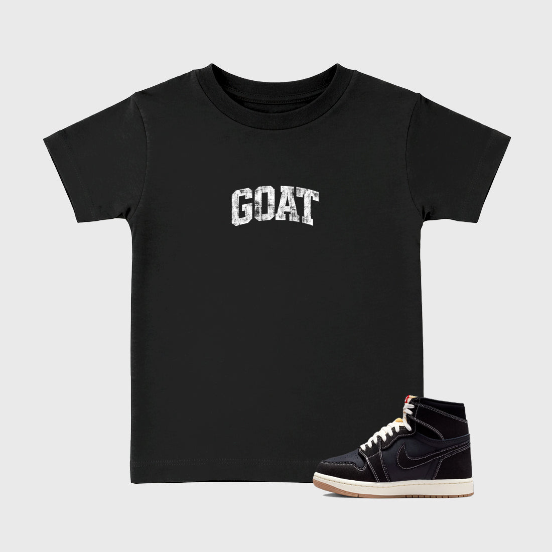 Sneaker match tees – Sneaker Tees To Match Air Jordan 1 Flight Club Shoes – Vintage Goat Kids T-Shirt Black 1