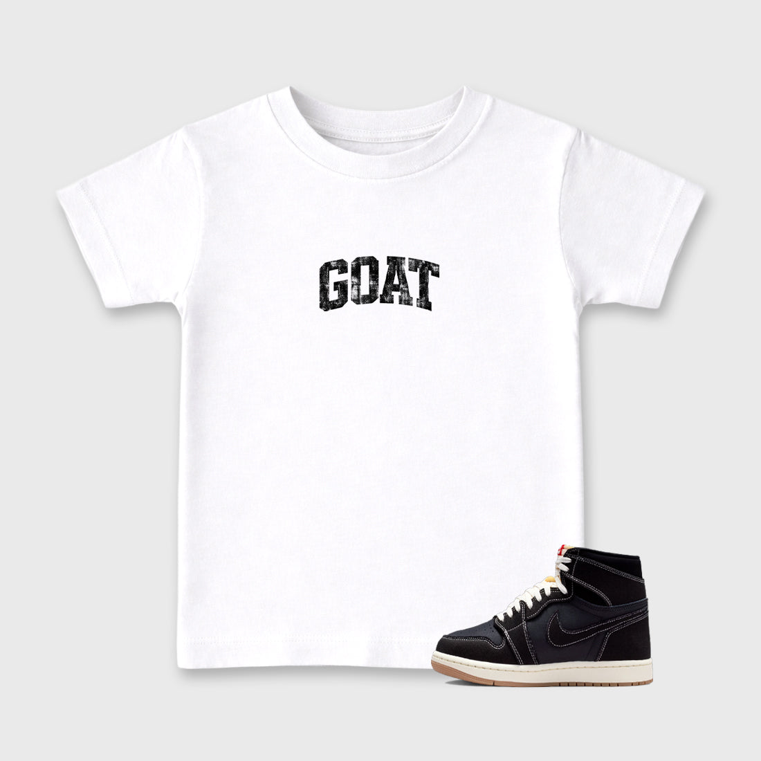 Sneaker match tees – Sneaker Tees To Match Air Jordan 1 Flight Club Shoes – Vintage Goat Kids T-Shirt White 1