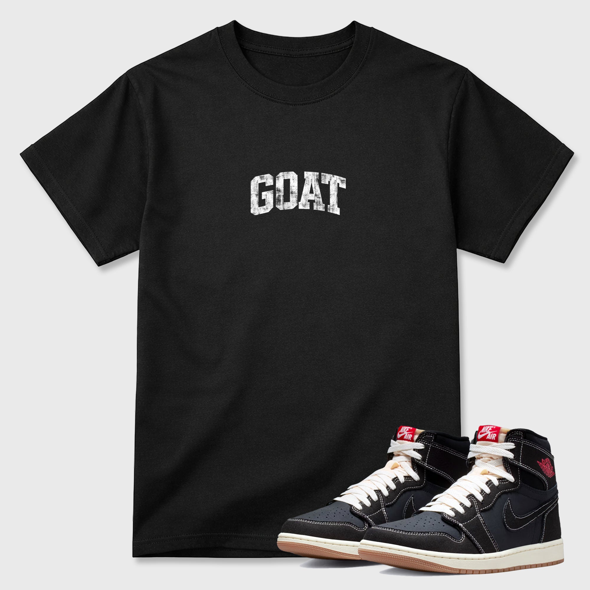 Sneaker match tees – Sneaker Tees To Match Air Jordan 1 Flight Club Shoes – Vintage Goat Tee Black 1