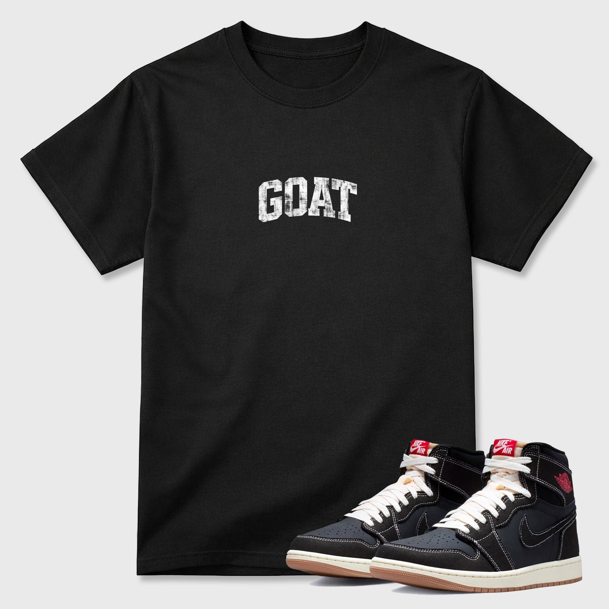 Sneaker match tees – Sneaker Tees To Match Air Jordan 1 Flight Club Shoes – Vintage Goat Tee Black 1
