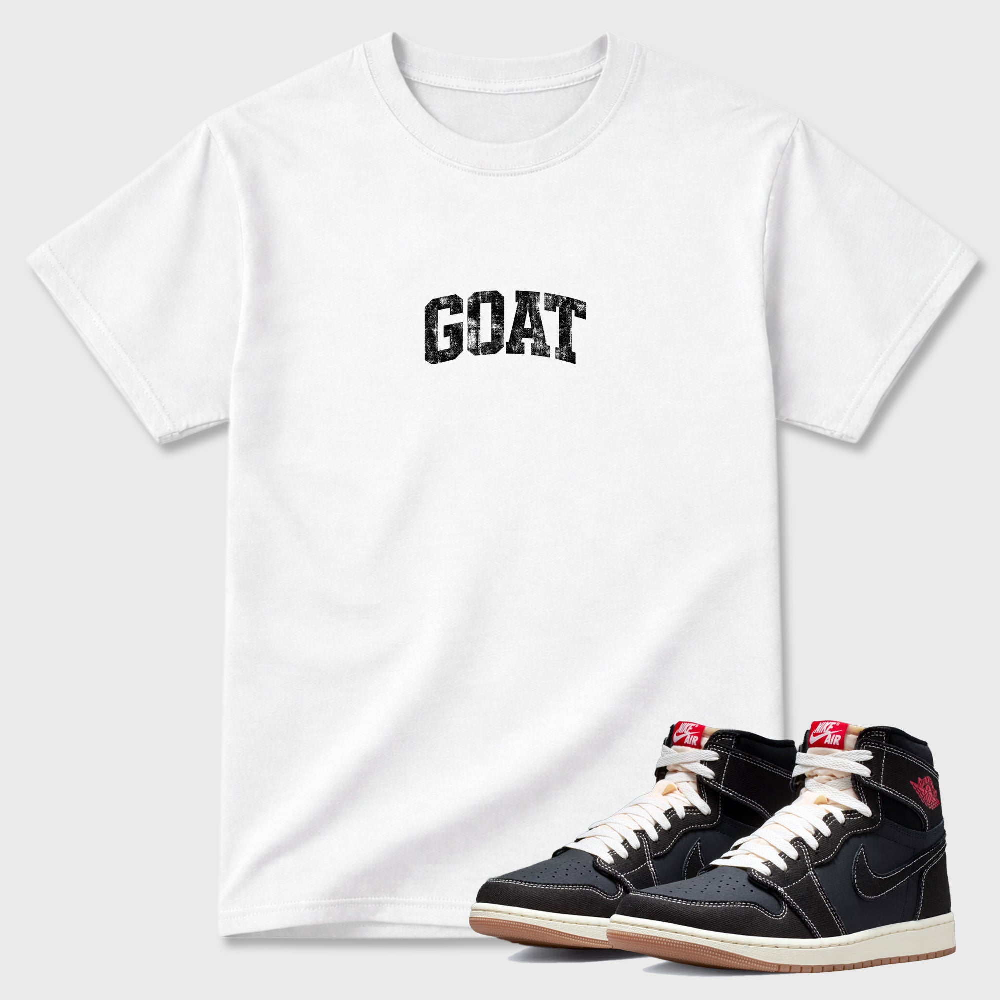 Sneaker match tees – Sneaker Tees To Match Air Jordan 1 Flight Club Shoes – Vintage Goat Tee White 1
