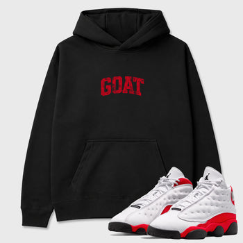 Sneaker match tees – Sneaker Tees To Match Air Jordan 13 University Red Shoes – Vintage Goat Tee Black 1