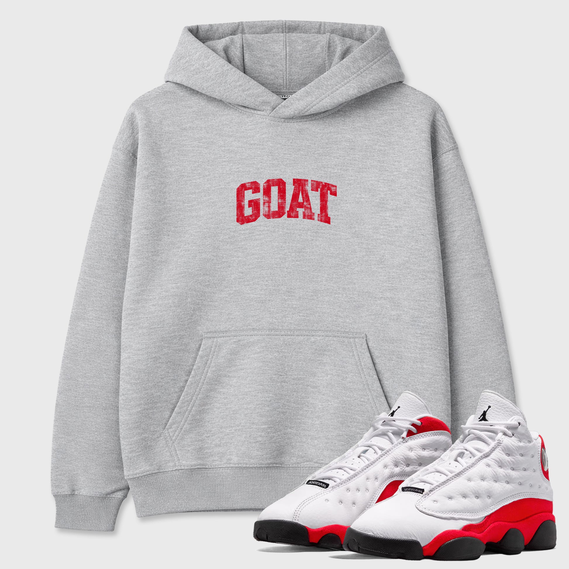 Sneaker match tees – Sneaker Tees To Match Air Jordan 13 University Red Shoes – Vintage Goat Tee Heather Grey 1