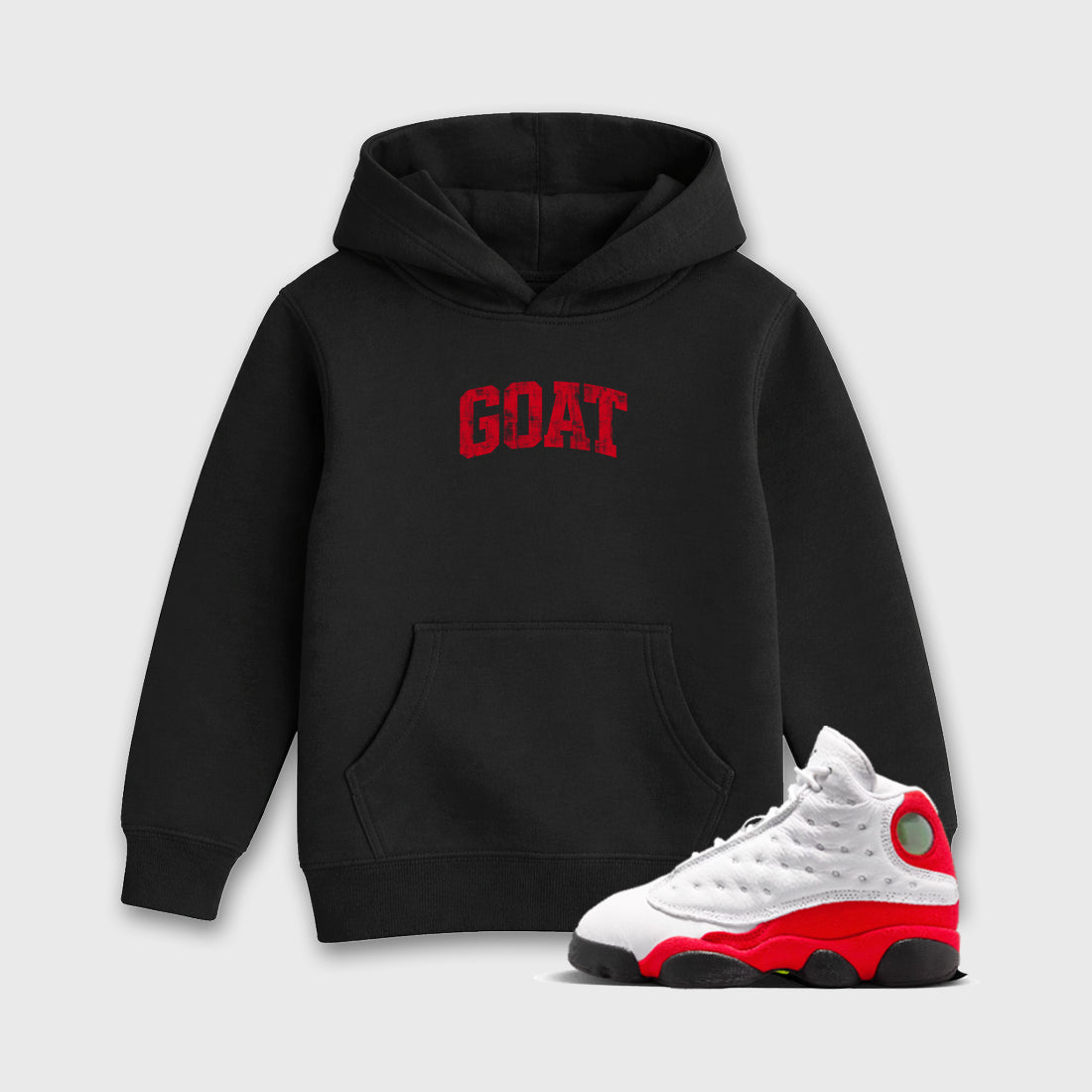 Sneaker match tees – Sneaker Tees To Match Air Jordan 13 University Red Shoes – Vintage Goat Kids T-Shirt Black 1