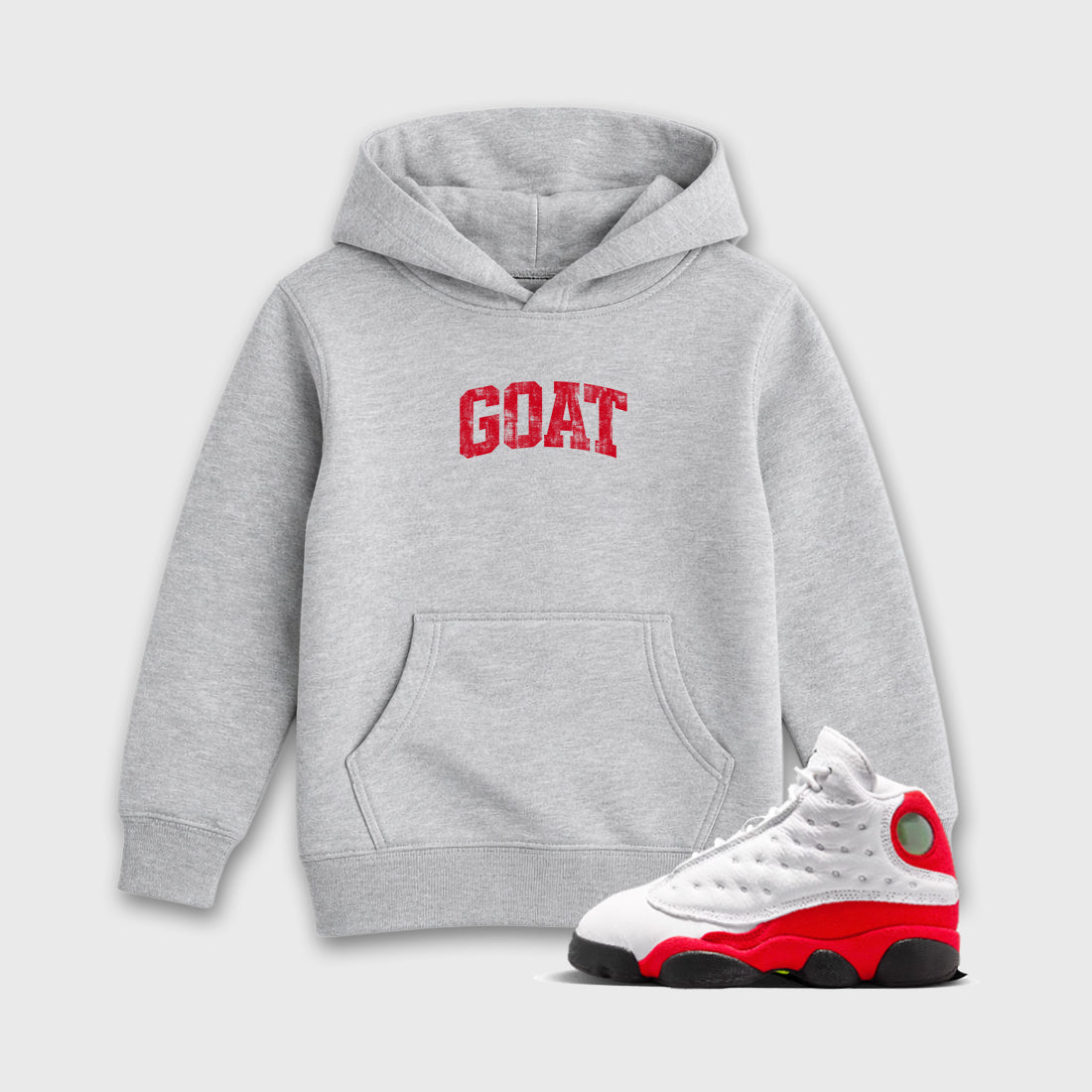 Sneaker match tees – Sneaker Tees To Match Air Jordan 13 University Red Shoes – Vintage Goat Kids T-Shirt Heather Grey 1