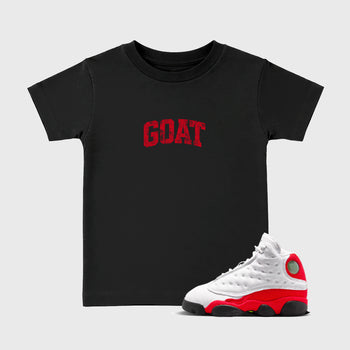Sneaker match tees – Sneaker Tees To Match Air Jordan 13 University Red Shoes – Vintage Goat Kids T-Shirt Black 1
