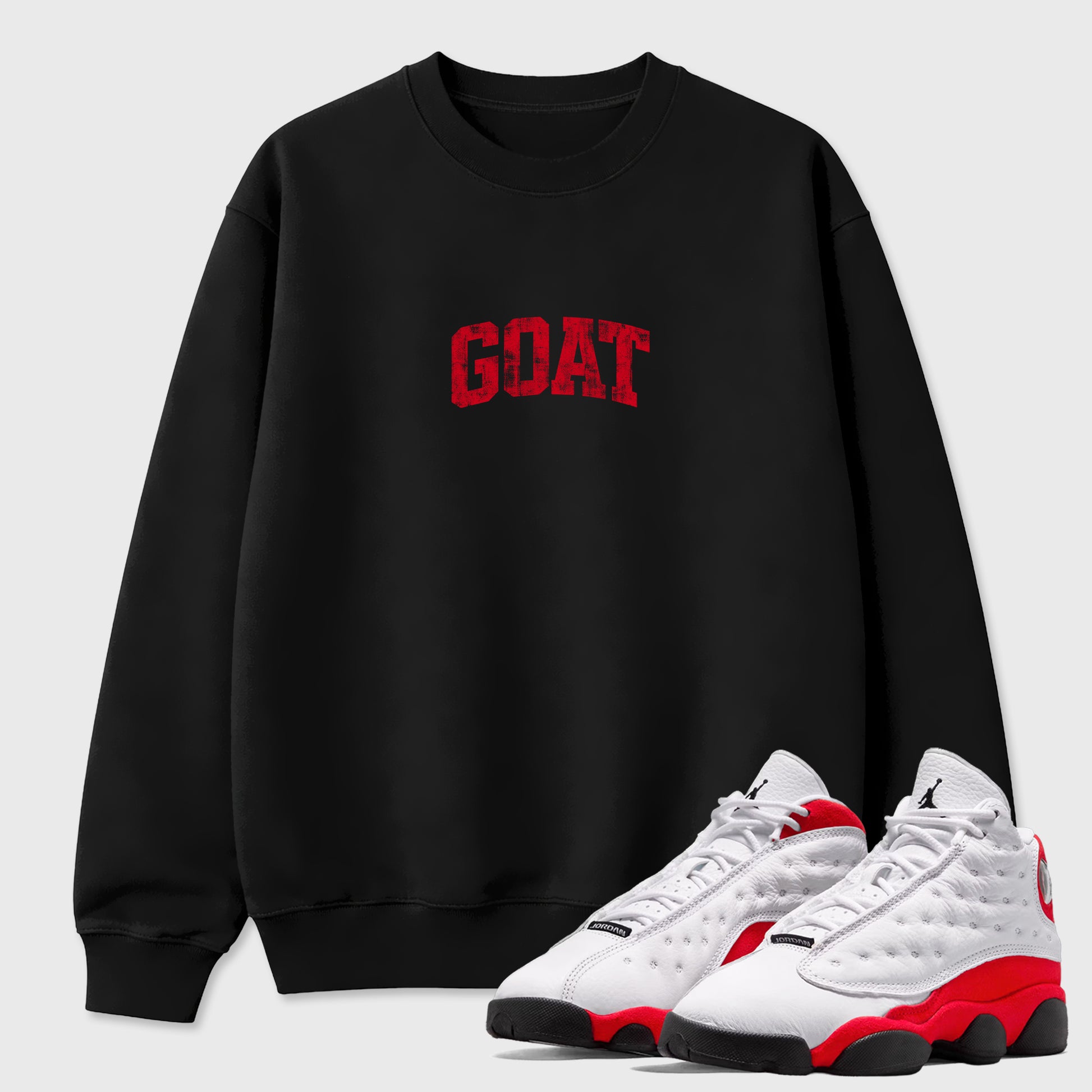 Sneaker match tees – Sneaker Tees To Match Air Jordan 13 University Red Shoes – Vintage Goat Tee Black 1