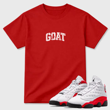 Sneaker match tees – Sneaker Tees To Match Air Jordan 13 University Red Shoes – Vintage Goat Tee Red 1