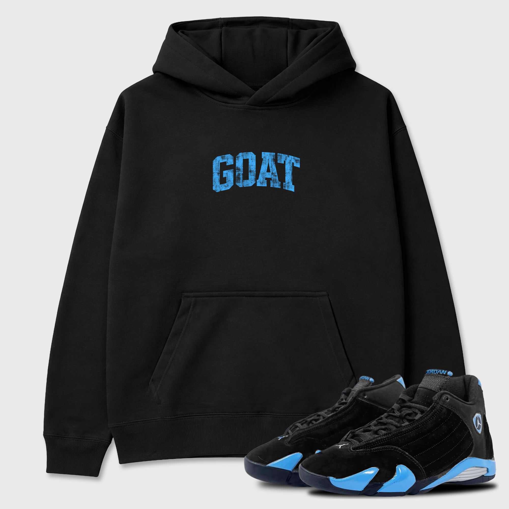 Sneaker match tees – Sneaker Tees To Match Air Jordan 14 University Blue Shoes – Vintage Goat Tee Black 1