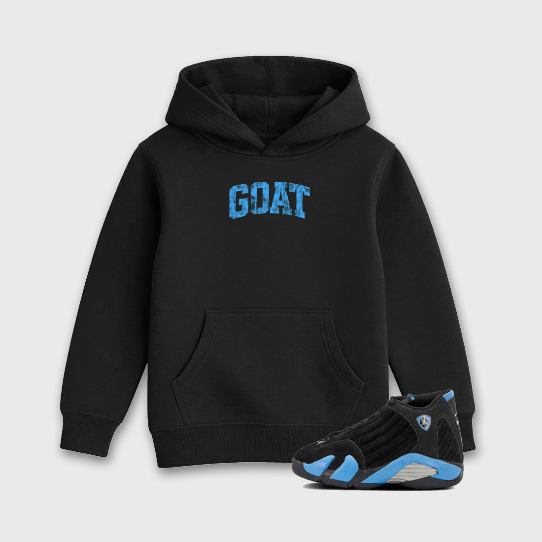 Sneaker match tees – Sneaker Tees To Match Air Jordan 14 University Blue Shoes – Vintage Goat Kids T-Shirt Black 1
