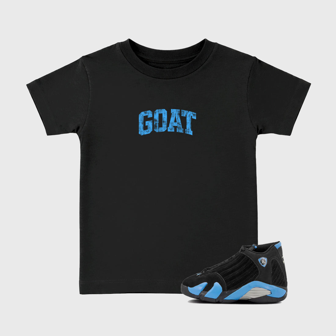 Sneaker match tees – Sneaker Tees To Match Air Jordan 14 University Blue Shoes – Vintage Goat Kids T-Shirt Black 1