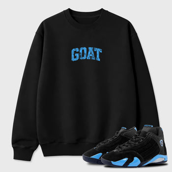 Sneaker match tees – Sneaker Tees To Match Air Jordan 14 University Blue Shoes – Vintage Goat Tee Black 1